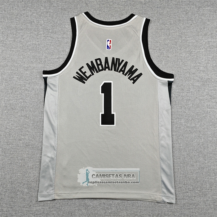 Camiseta Nino San Antonio Spurs Victor Wembanyama NO 1 Statement 2025-26 Gris
